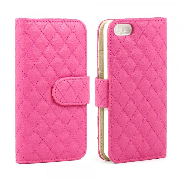 Wholesale iPhone 5 5S square Flip Leather Wallet Case with Stand (Pink)